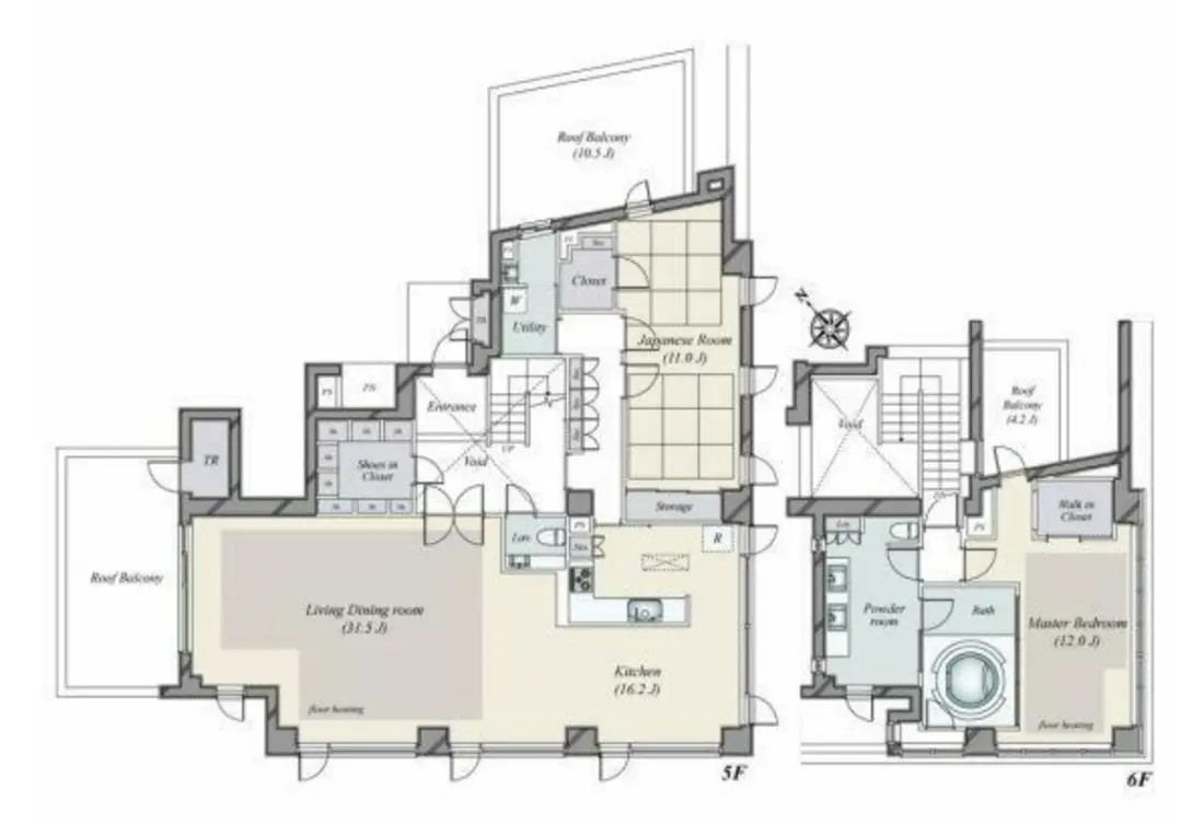 Floor plan — Roppongi 6 min Pent House 3 Roof Balcony 2 bedroom Apartment