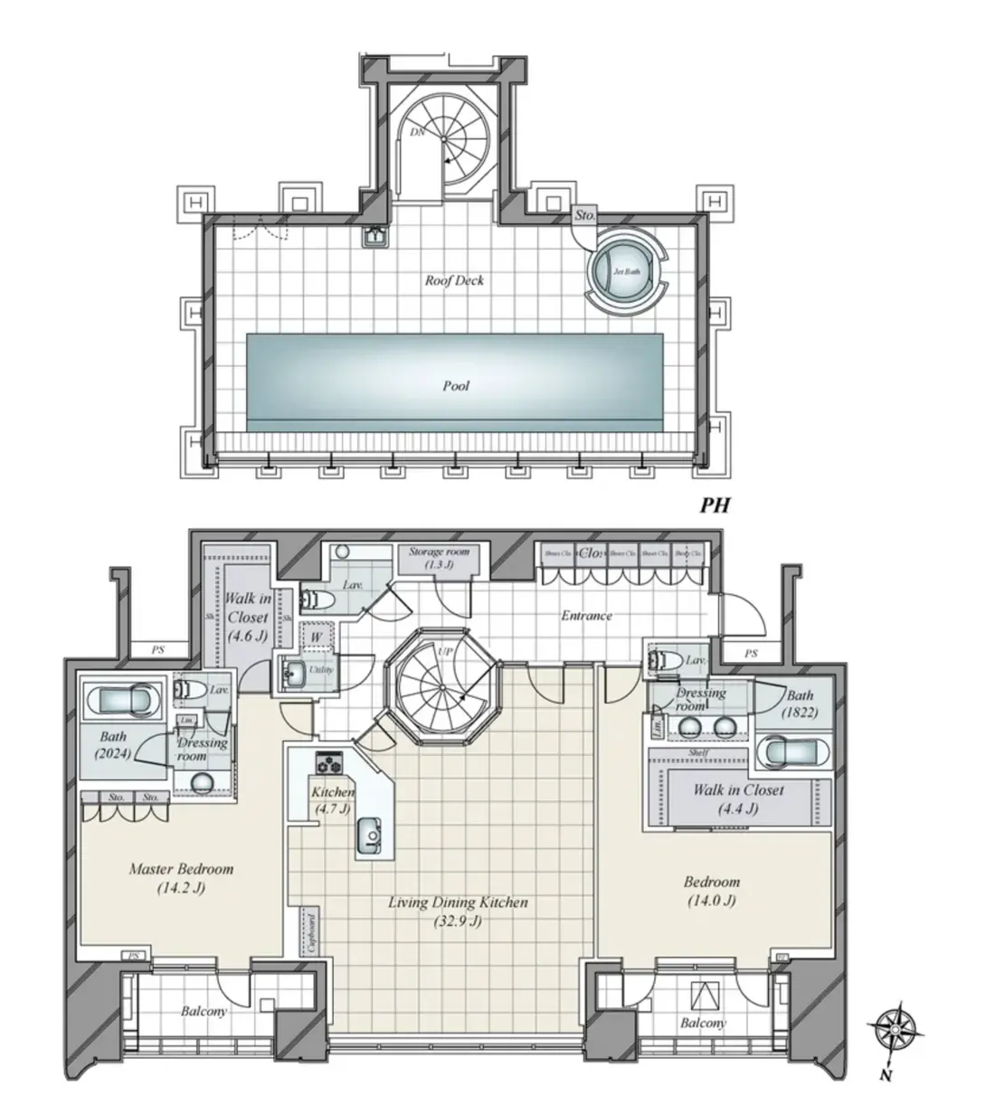 Floor plan — Shibuya 9 min Pent House Private Pool 2 Bedroom Apartment