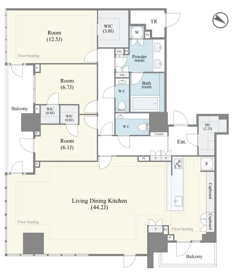 Floor plan — The Park House Takanawa Tower Pent House 3 Bedroom Apartment