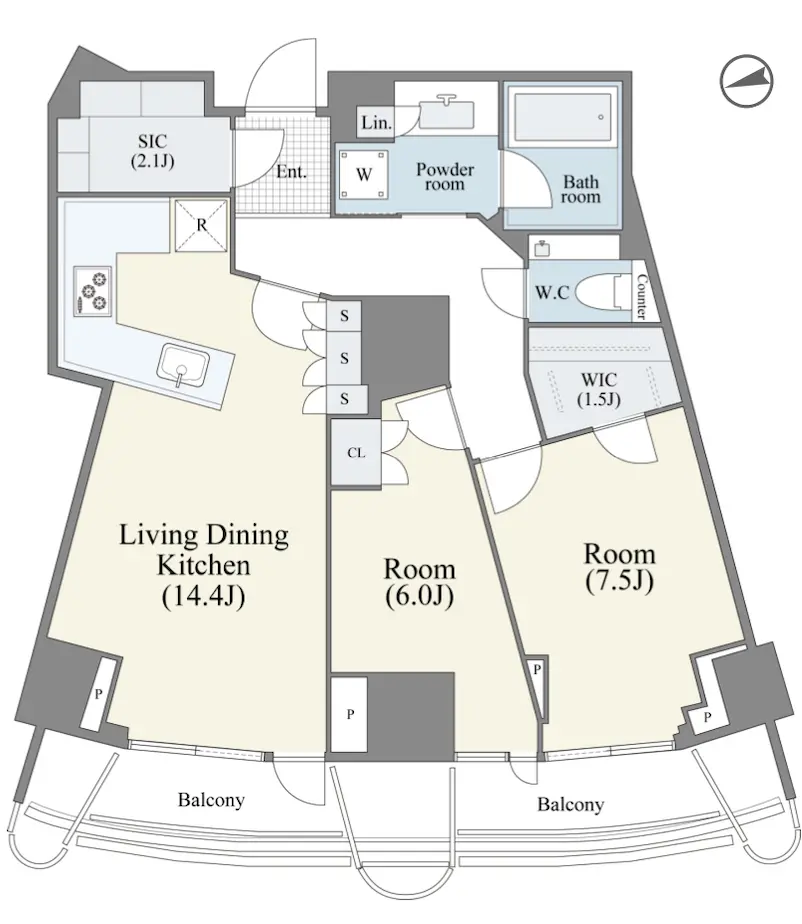 Floor plan — Park Court Jingukitasando The Tower 2 Bedroom Apartment