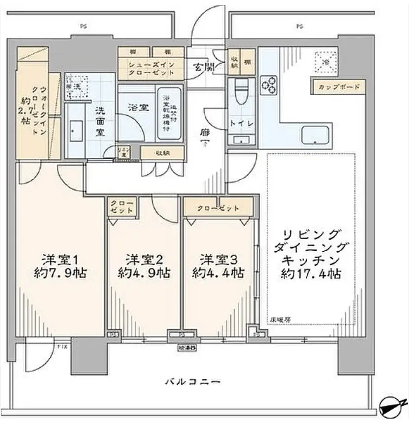 Floor plan — Shinagawa 14 min Rainbow Bridge View Renovated 3 Bedroom Apartment
