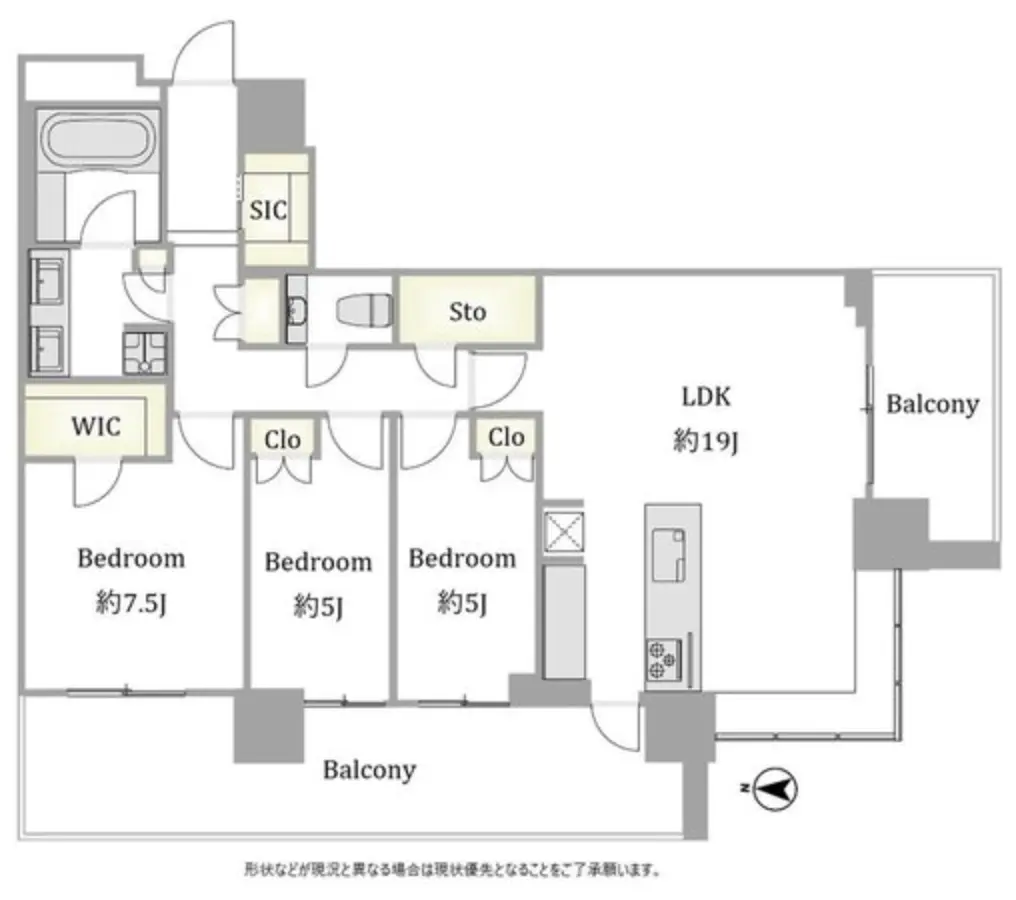 Floor plan — Shirokanedai 10 min Corner Unit 3 Bedroom Apartment