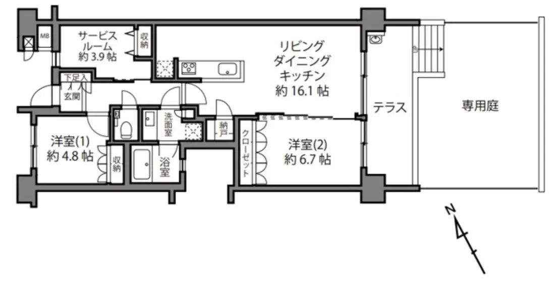Floor plan — Futakotamagawa 9 min Private Terrace Renovated 2 Bedroom Apartment