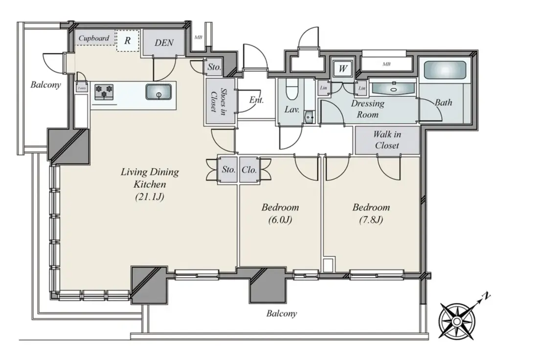 Floor plan — Brillia Tower Hamarikyu Ocean View Brand New 2 Bedroom Apartment