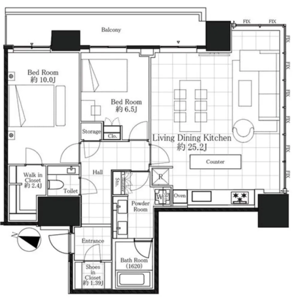 Floor plan — Akasaka Tower Residence Corner Unit Renovated 2 Bedroom Apartment