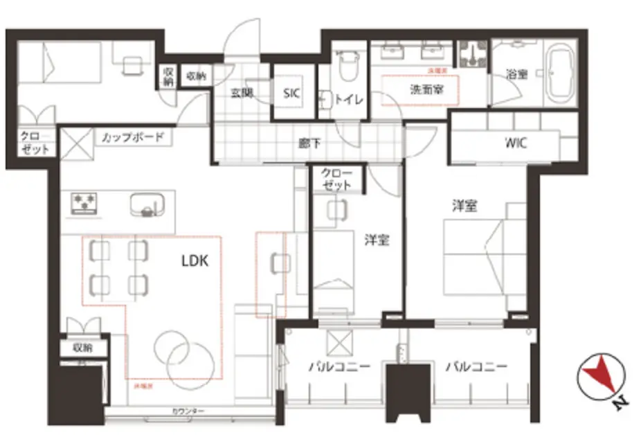Floor plan — City Tower Azabujuban Tokyo Tower View 2 Bedroom Apartment