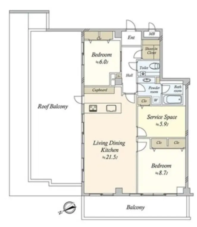 Floor plan — Shirokanedai 11 min Roof Balcony Renovated 3 Bedroom Apartment