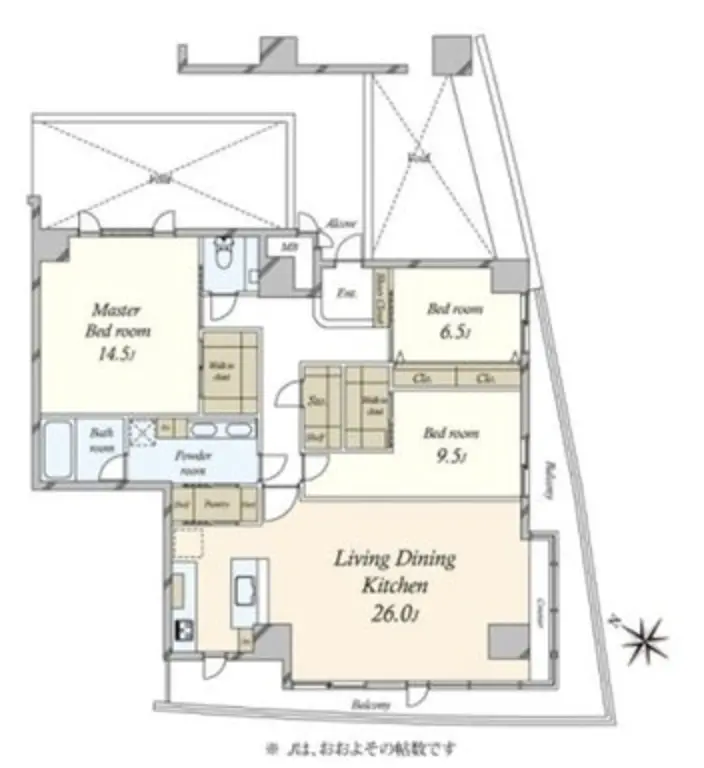 Floor plan — Ebisu 7 min Pent House Renovated 3 Bedroom Apartment