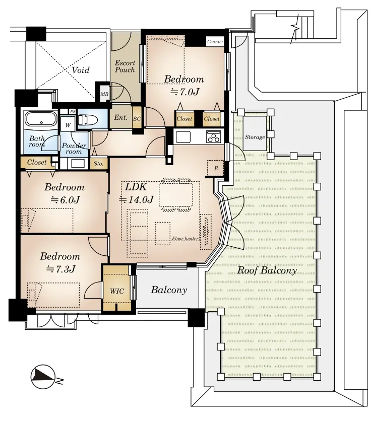 Floor plan — Gakugeidaigaku 11 min Roof Balcony 3 Bedroom Apartment