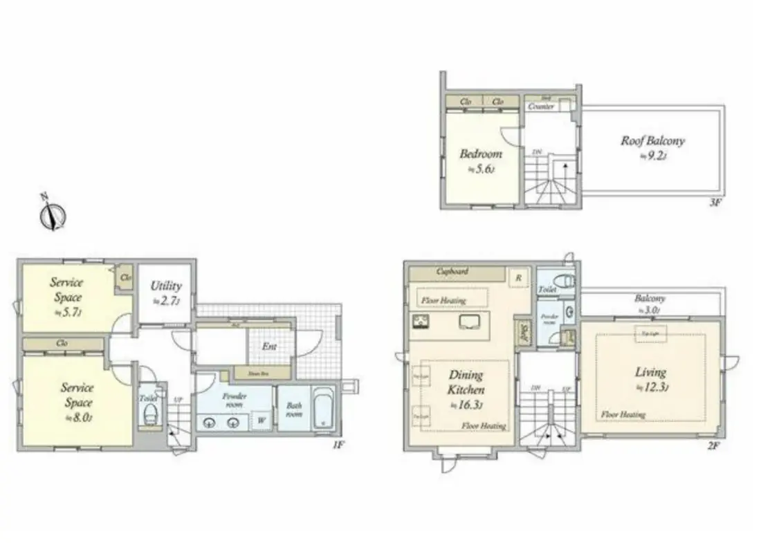 Floor plan — Sangenjaya 16 min Brand New House 3 Bedroom with Roof Balcony