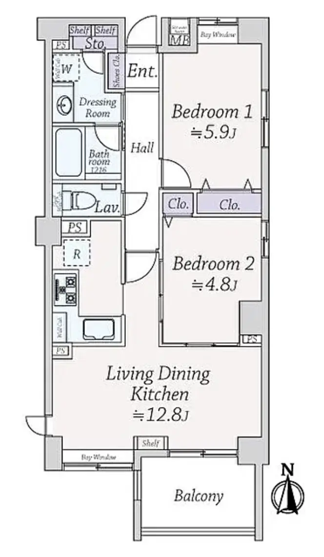 Floor plan — Hiroo 9 min Renovated 2 Bedroom Apartment