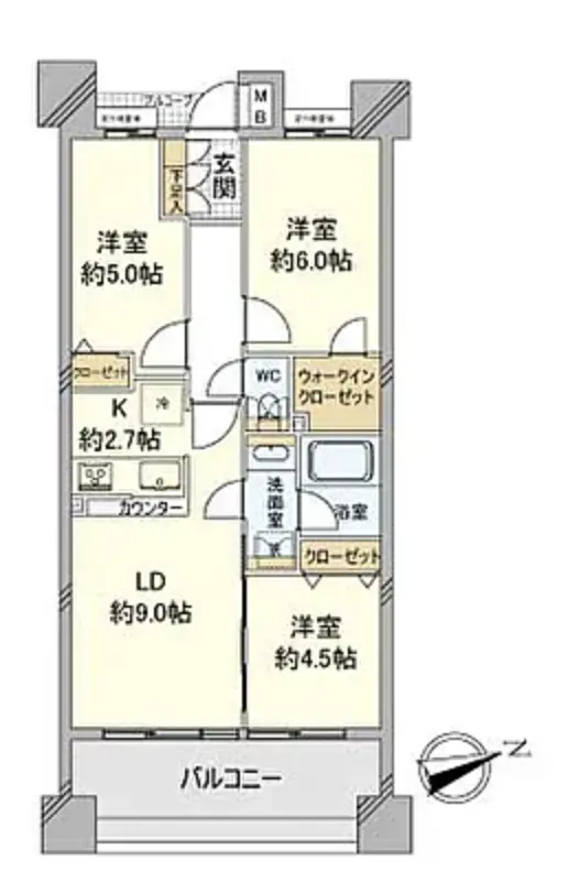 Floor plan — Tamachi 16 min Rainbow Bridge View Pent House Renovated 3 Bedroom Apartment