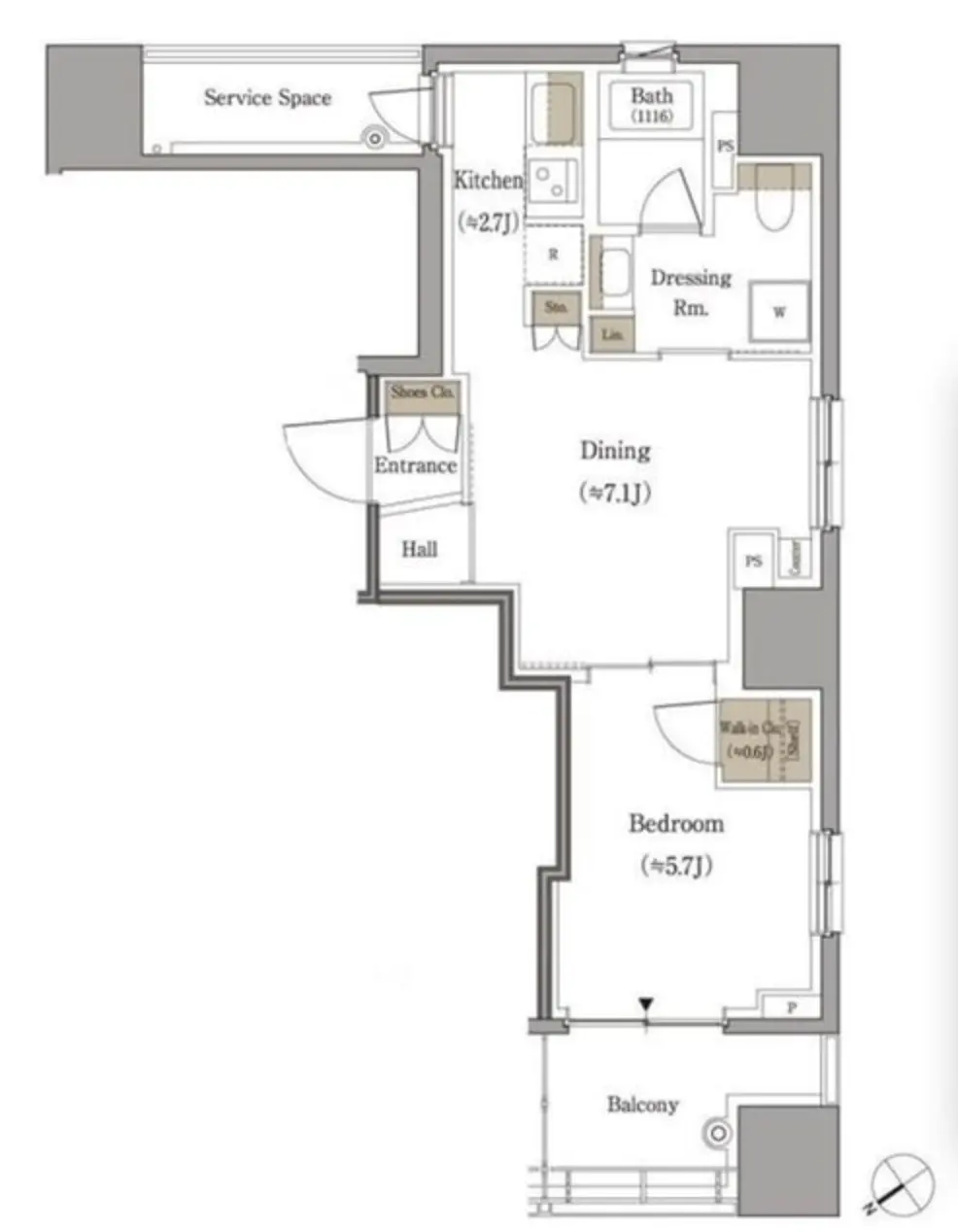 Floor plan — Hamamatsucho 6 min Brand New 1 Bedroom Apartment