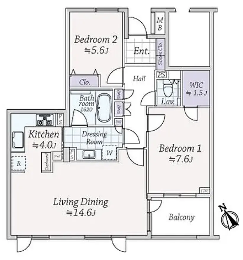 Floor plan — Shirokanetakanawa 8 min Renovated 2 Bedroom Apartment