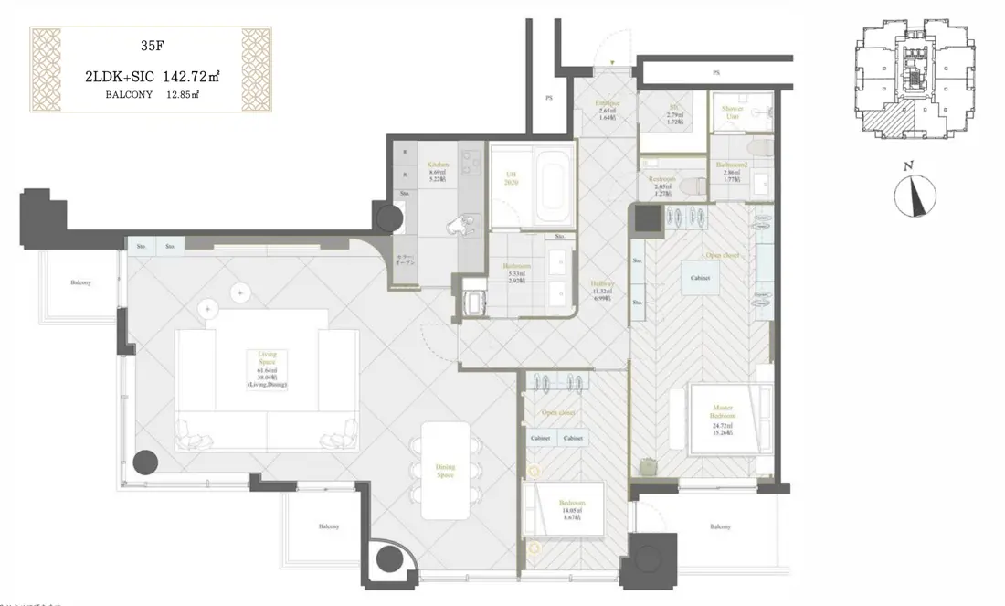 Floor plan — Roppongi Hills Residence B 35th Floor 2 Bedroom Apartment