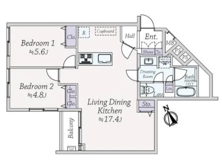 Floor plan — Yoyogiuehara 7 min Pent House Renovated 2 Bedroom Apartment