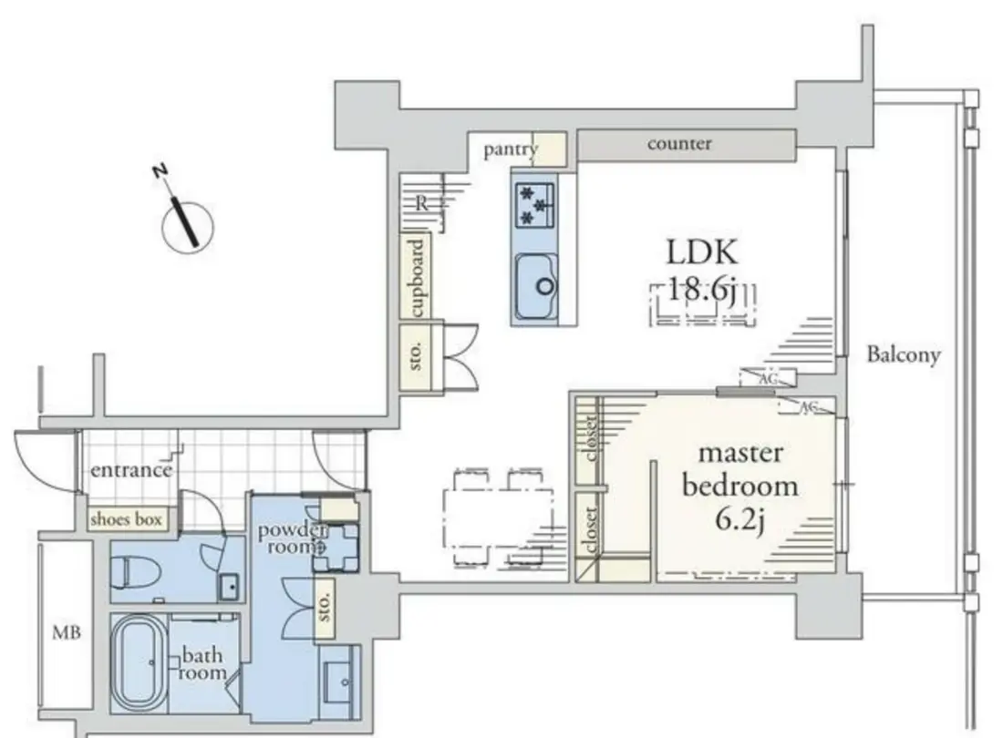 Floor plan — Daikanyama 1 min Great View Renovated 1 Bedroom Apartment