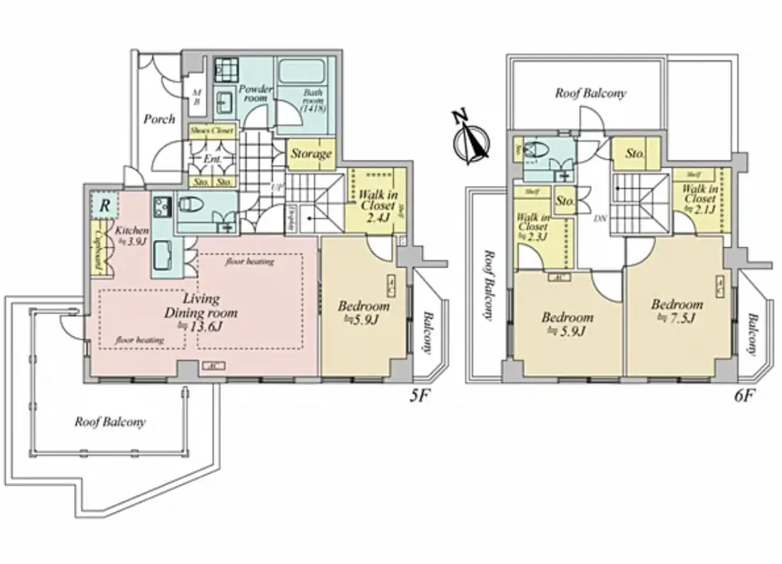 Floor plan — Sendagaya 2 min Roof Balcony Pent House 3 Bedroom Apartment