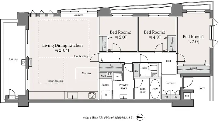 Floor plan — Kamimachi 6 min Renovated 3 Bedroom Apartment