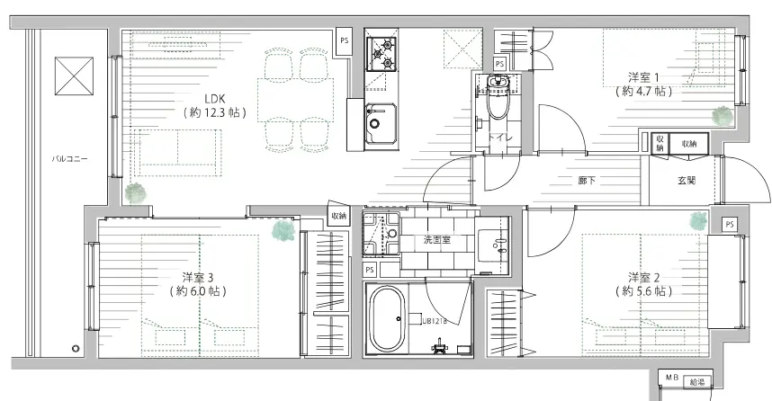 Floor plan — Nakameguro 13 min Renovated Pent House 3 Bedroom Apartment