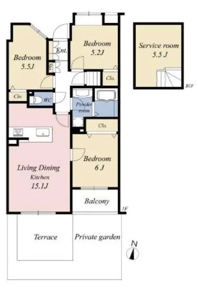 Floor plan — Komazawadaigaku 7 min Private Terrace Renovated 3 Bedroom Apartment