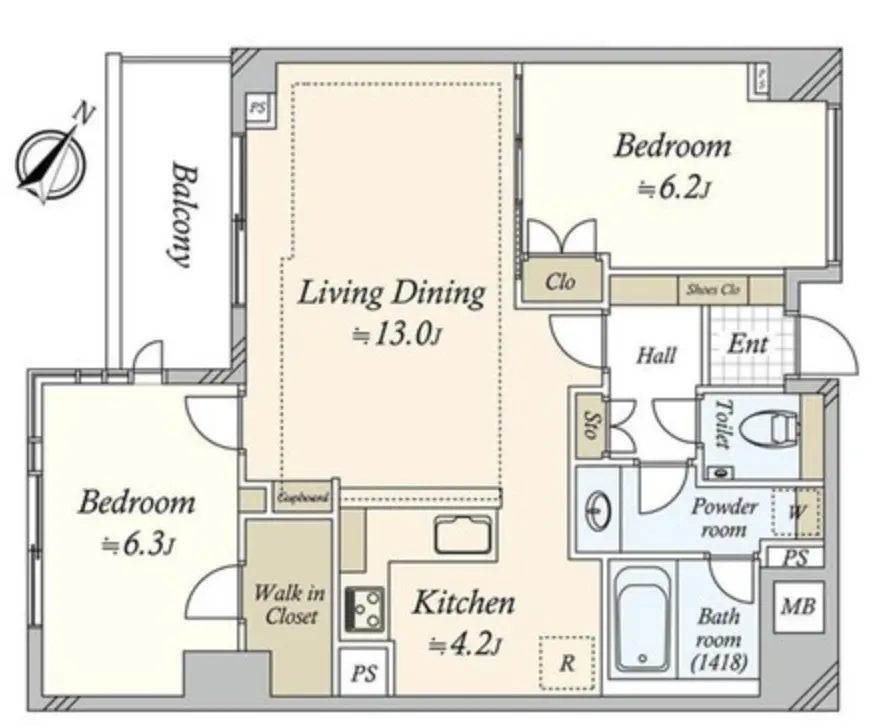 Floor plan — Meguro 9 min Renovated 2 Bedroom Apartment