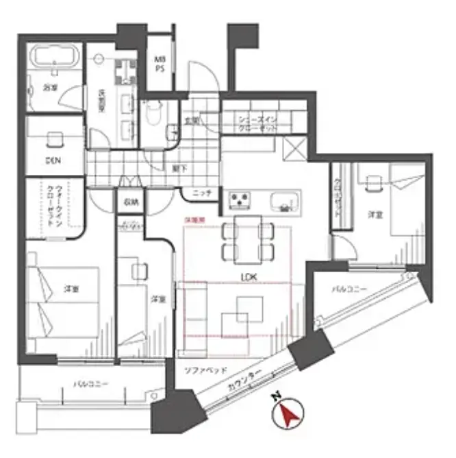 Floor plan — Nakameguro 2 min Renovated 3 Bedroom Apartment