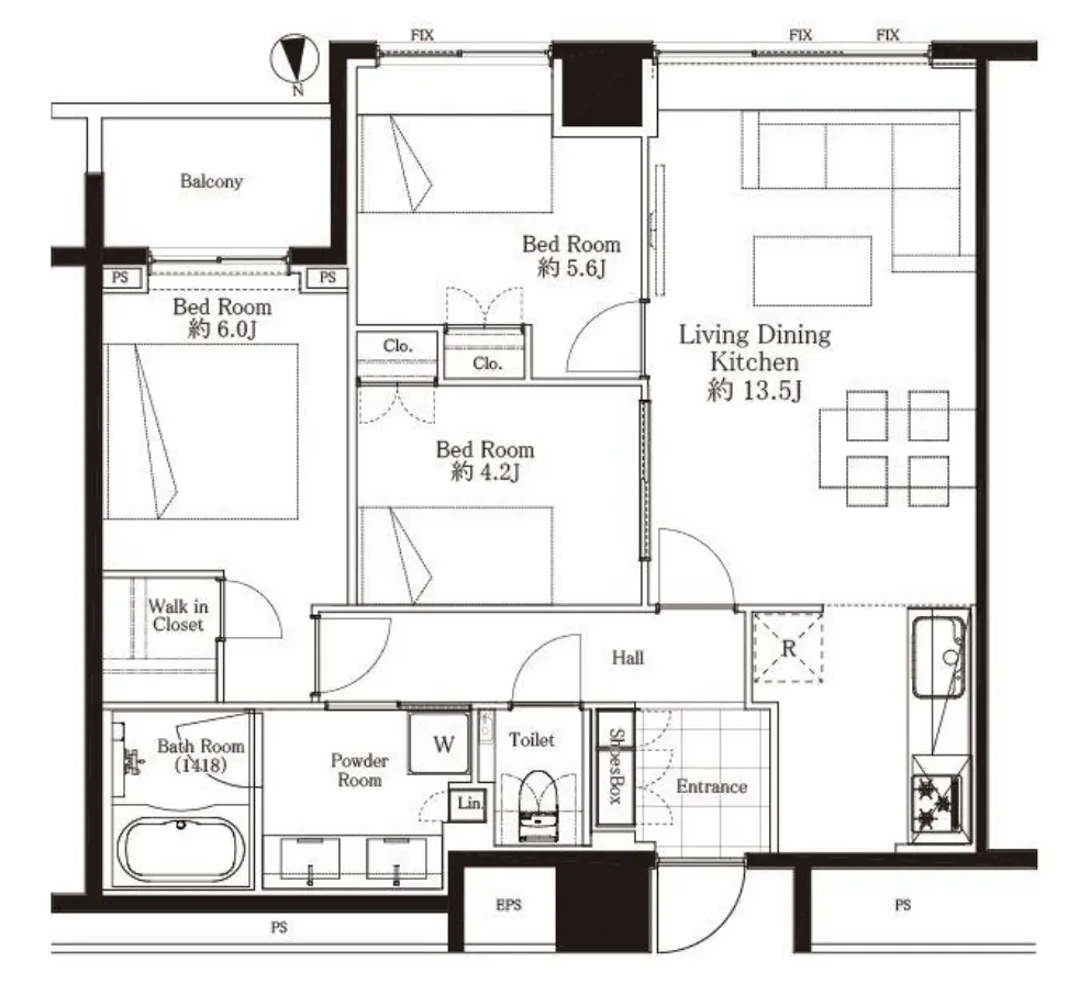 Floor plan — Takanawadai 6 min Renovated 3 Bedroom Apartment