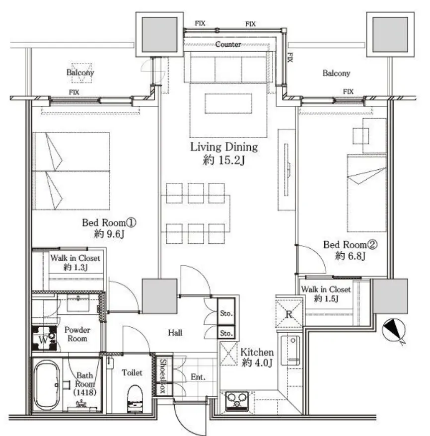 Floor plan — Tokyo Twin Parks TokyoTower View 2 Bedroom Apartment