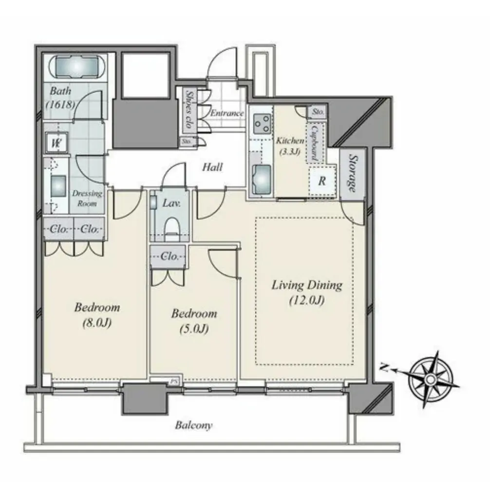 Floor plan — Akasaka 5 min Renovated 2 Bedroom Apartment