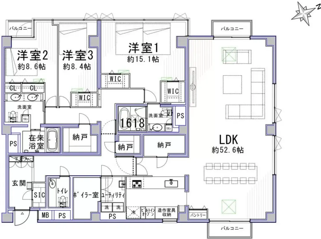 Floor plan — Shirokanetakanawa 10 min Renovated 3 Bedroom Apartment