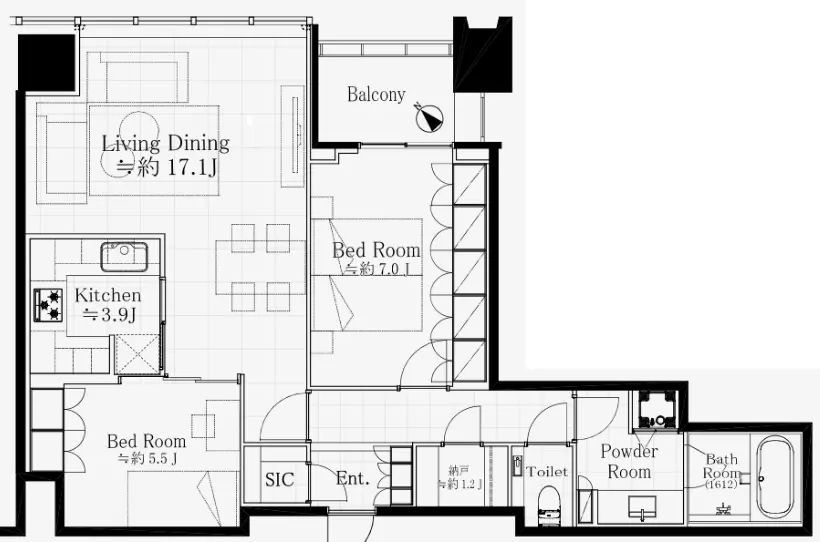 Floor plan — City Tower AZABUJUBAN Renovated 2 Bedroom Apartment