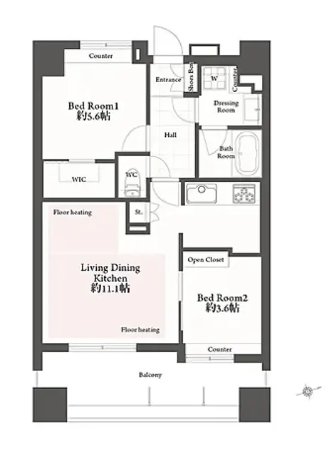 Floor plan — Ebisu 7 min Renovated 2 Bedroom Apartment