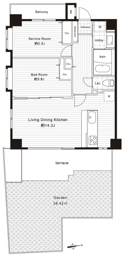 Floor plan — Ikejiriohashi 9 min Private Terrace Renovated 2 Bedroom Apartment