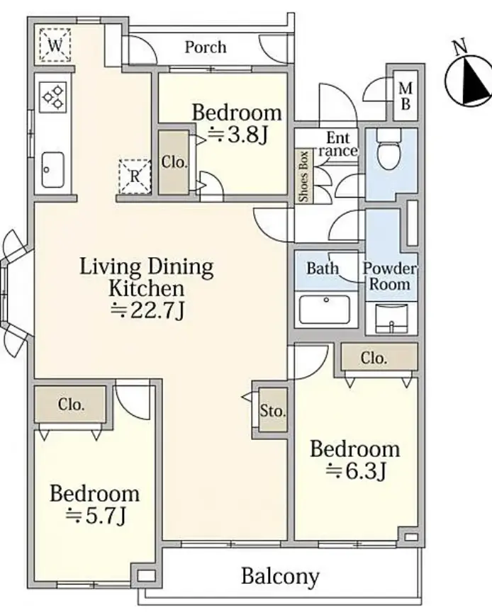 Floor plan — Futakotamagawa 5 min Renovated 3 Bedroom Apartment