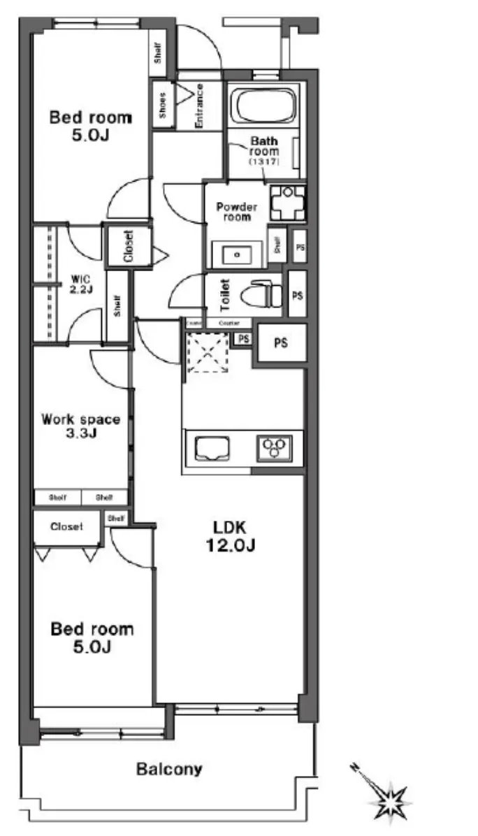 Floor plan — Meguro 8 min Renovated 3 Bedroom Apartment