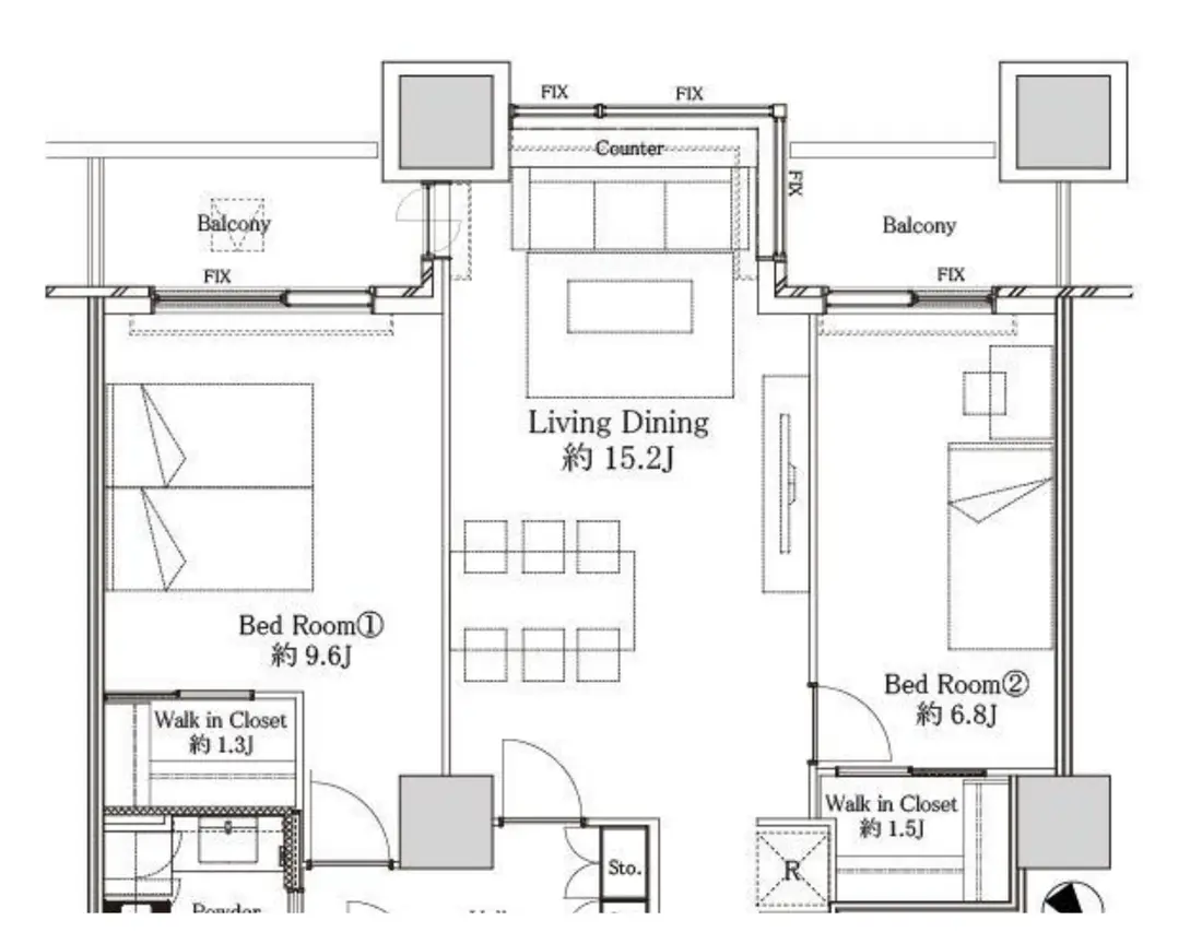 Floor plan — Shiodome 2 min Luxury Condominium 2 Bed Room Tokyo Tower View