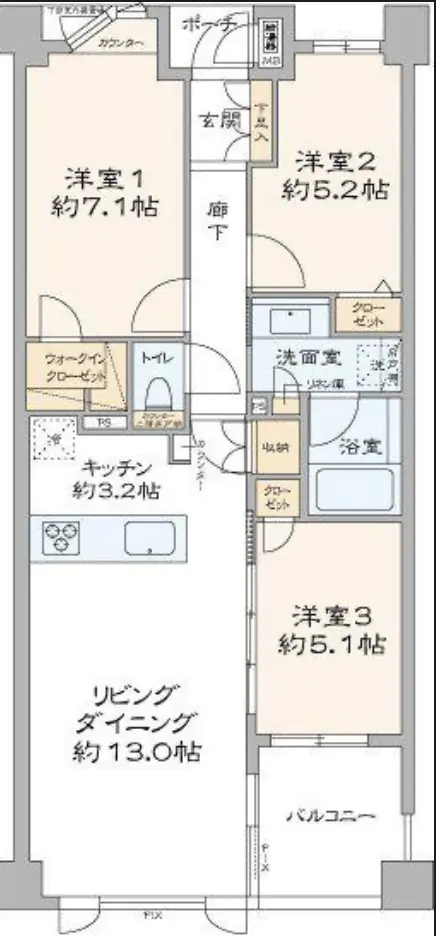 Floor plan — Omori 10 min Designer 3 Bedroom Apartment