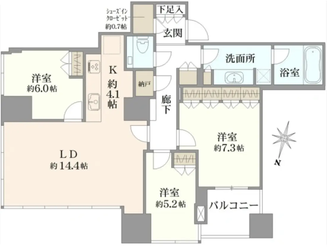 Floor plan — Osaki West City Tower Mid Floor 3LDK