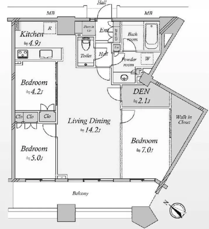 Floor plan — Shibaura Island Cape Tower High Floor Mt Fuji View 3 Bedroom Apartment