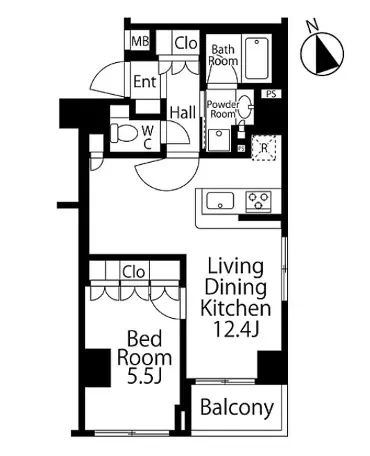 Floor plan — Hiroo 7 min Modern 1 Bedroom Apartment