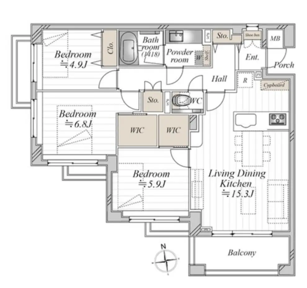 Floor plan — Gakugei Daigaku 5 min Renovating 3 Bedrooms Apartment