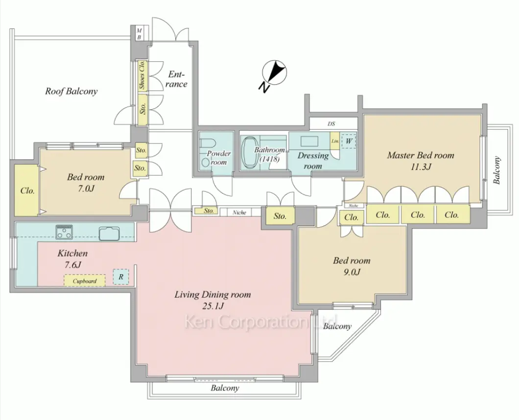 Floor plan — Ebisu/ Hiroo Vintage 3 Bedroom Apartment with Roof Balcony