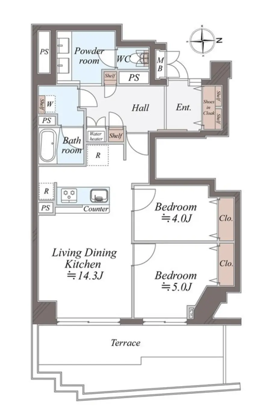 Floor plan — Jiyugaoka 10 min 2 Bedrooms Apartment with Private Terrace